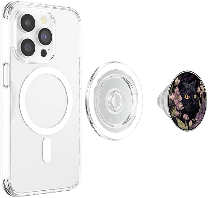 Cute Black Cat Hiding in Spring Flowers Aesthetic Black Cat PopSockets Adhesive PopGrip
