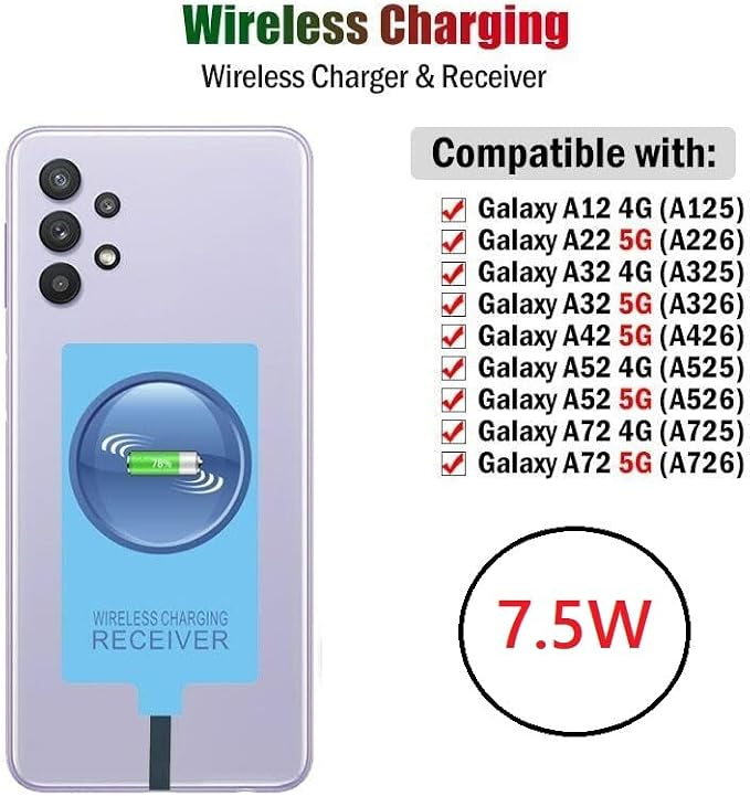 Wireless Charging Receiver for Samsung Galaxy A12 A22 A32 A42 A52 A72 4G 5G External Type-c Adapter with Stand Folding Charger