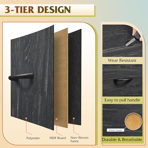 WLIVE 9-Drawer Dresser, Fabric Storage Tower for Bedroom, Entryway, Closet, Tall Chest Organizer Unit with Fabric Bins, Steel Frame, Wood Top, Easy Pull Handle, Charcoal Black Wood Grain Print - color: Charcoal Black Wood Grain Print