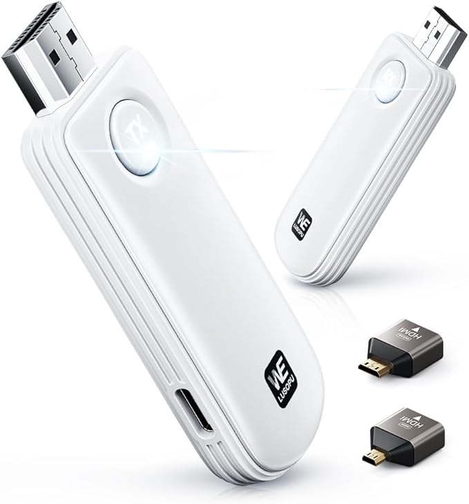 WELUSOPU Wireless HDMI Transmitter and Receiver, HDMI Wireless 4K Decode 1080P Output, 2.4G/5.8G, 328FT/100M, Plug &Play for Laptop Camera TV Box to TV Monitor Projector for Home Church Office - White