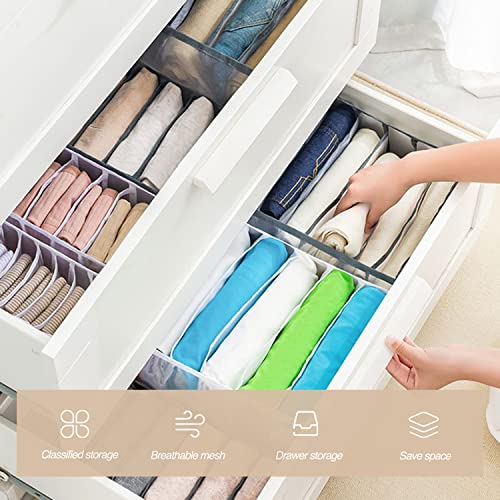 Wardrobe Clothes Organizer 7 Grids Portable Closet Organizer Mesh Separation Storage Box Foldable Closet Drawer Organizer for Underwear Socks Scarves Leggings (Grey, 2 Leggings Grid) - size: 2 Leggings Grid