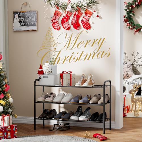 Shoe Rack,Long Shoe Organizer for Closet,Wide Shoe Storage for Entryway, 3 Tier Sturdy Metal Free Standing Shoe Shelf - size: 3-tier