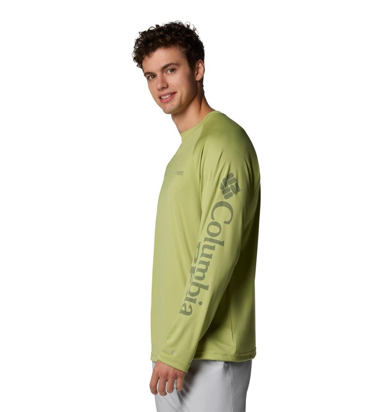 Columbia Men's PFG Terminal Tackle Long Sleeve Fishing Shirt, Pear/Cypress Logo, 3X Tall