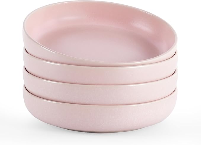 famiware Milkyway Pasta Bowls Set of 4, 8.5" Large Salad Bowls, Double Reactive Glaze, Sturdy & Stackable, Ideal for Housewarming, Festivals, Light Pink