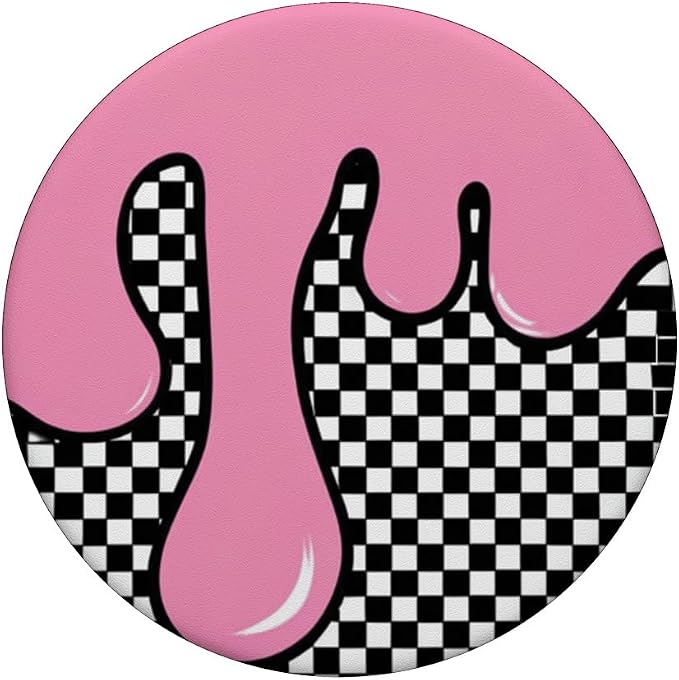 Pink Black Checker Drip Pattern PopSockets Adhesive PopGrip