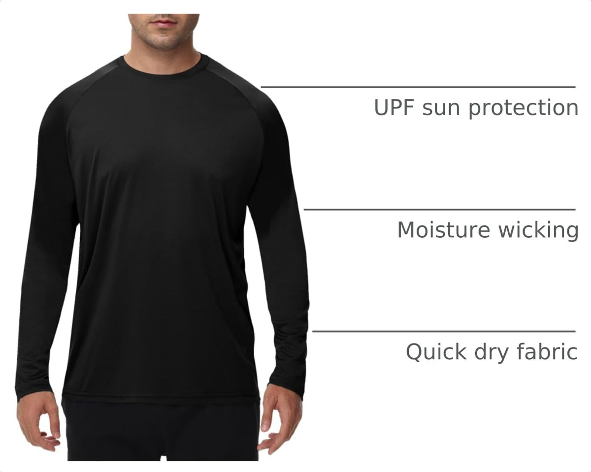 Long Sleeve Shirts for Men - Quick Dry Moisture Wicking UV UPF Sun Protection T-Shirts for Fishing Workout Swim A-Black