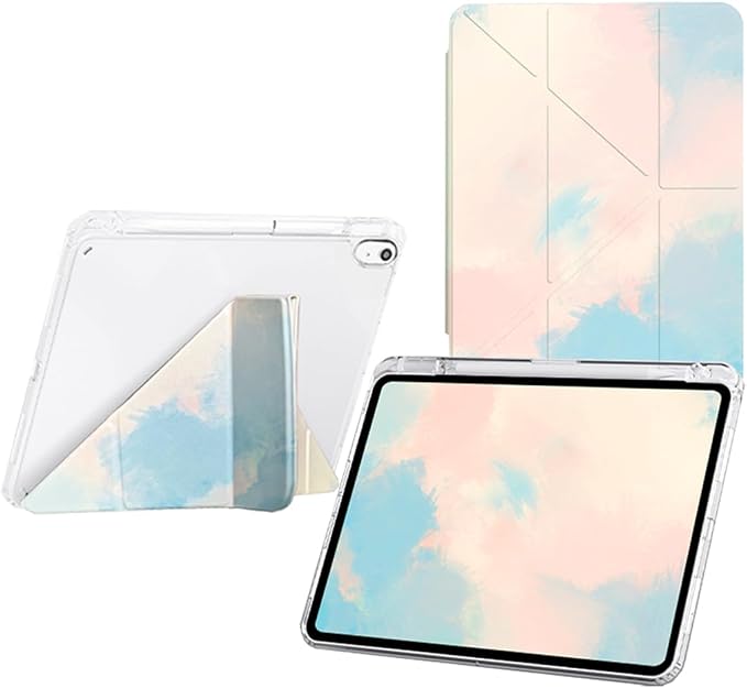 Slim Case for iPad Air 11 M4/M3/M2 &amp 10.9 5th/4th Gen Aqua Blue | Pencil Holder Multi-Angle Y Fold Stand Clear Acrylic Cute Cover Auto Wake-Sleep 2026/2025/2024/2022/2020
