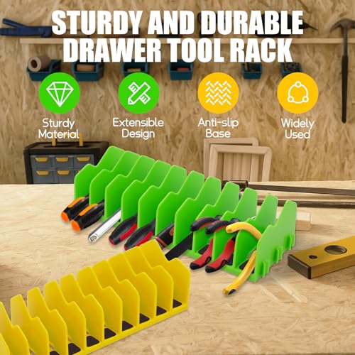 Plier Organizer, 4 Pack Pliers Organizer for Tools Cutters with Extendable Design & Non-Slip Rubber Base, 40 Slots Drawer Organizers for Tools, Wrenches, Screwdrivers,Green&Yellow