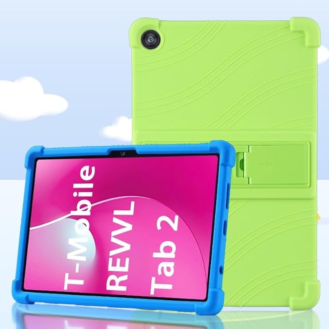 for Revvl Tab 2 Case (2025) Kids Soft Silicone Cover for Tmobile Revvl Tab 2 Tablet Case with Stand (Black)