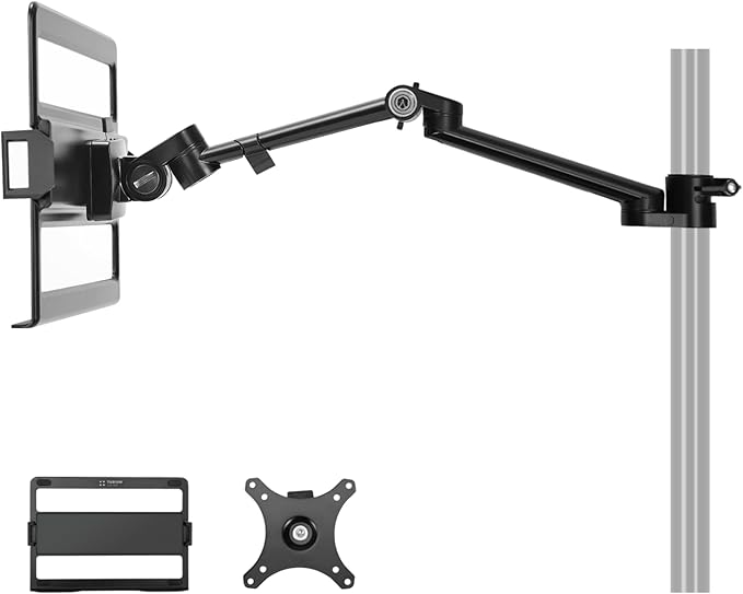 TARION Modular Desktop Arm Mount - 48cm / 19" Single Desk Stand with Tablet Holder & VESA Mount for Laptop Monitor 360° Adjustable - Compatible with 35mm Rod Lite Z Desktop - Titanrig Arm X