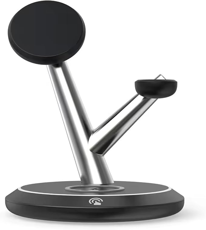 3 in 1 Wireless Charger Stand Desktop Charging Station - 15W Magnetically Attached Charging Pad Automatic Induction Identification Charging with Qi-CertifiedA