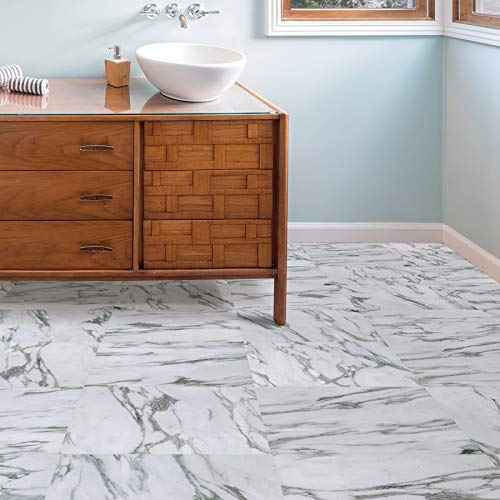 FloorPops FP3329 Opaline Peel Stick Floor Tiles, White & Off-White