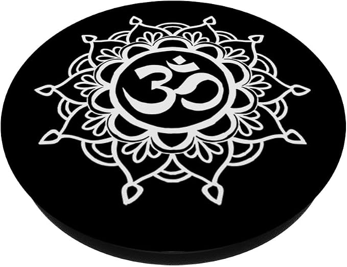 Aum Mandala White Black Sacred Geometry Om Hinduism Gift PopSockets Swappable PopGrip