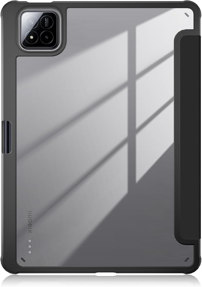Case Compatible with Xiaomi pad 7/7 Pro 11.2 2024Slim Drop Protection Tri-Fold with Hard Shell Transparent Back and Pen Holder Stand Smart Cover with Auto Wake/SleepBlack