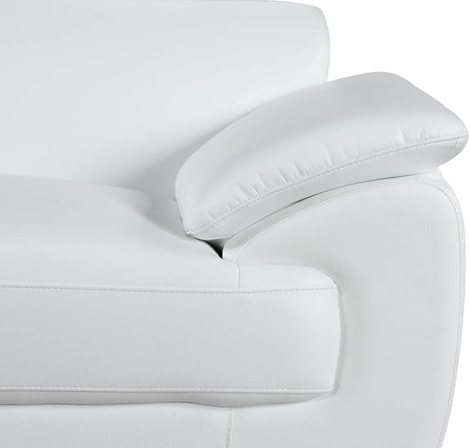 Blackjack Furniture 4571 Veal Collection Modern Genuine Leather Loveseat with Adjustable Headrest, Sturdy Wood Frame and Stainless Steel Legs, Stylish Living Room Love Seat, White