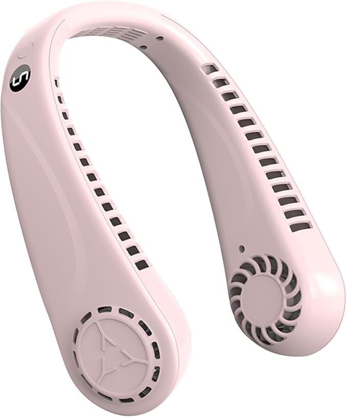 BIRDDIE Portable Bladeless Hanging Neck Fans with Screen Display and 5 Speeds Levels, USB Rechargeable, 360° Cooling Wearable Personal Fan for Work Travel Sport Outdoor (Pink)