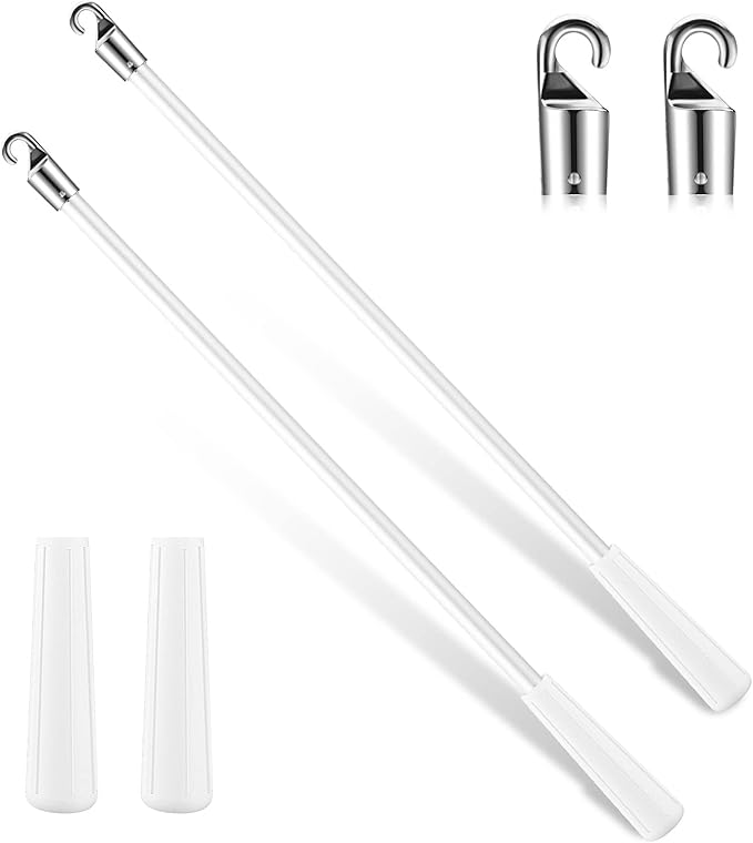 Bokon 2 Pieces White Fiberglass Blind Wand Vertical Blinds Stick Replacement with Hook and Handle for Window Opener Accessory(12 Inch)
