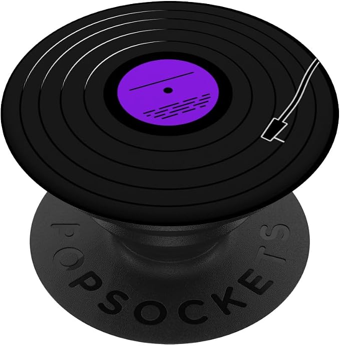 Retro Vinyl Record LP Art Purple Violet Lilac Design PopSockets Adhesive PopGrip