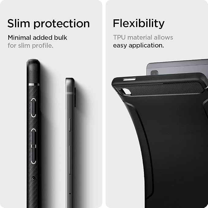 Spigen for Galaxy Tab A11+ Plus Case (2025) Rugged Armor Slim Protective Case with Carbon Fiber Design and Air Cushion Technology Matte Black