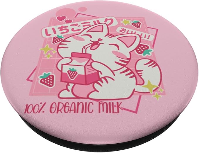 Kawaii Korean Strawberry Milk K Pop Vaporwave Japanese Cat PopSockets Adhesive PopGrip