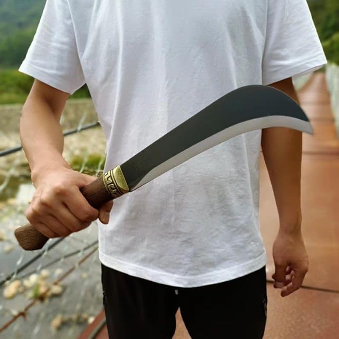 Heavy Duty Machete with Sheath for Cutting Trees and Yard Work Hand Forged Solid Wood Handle Survival Outdoor Activities Machete Knife Billhook Sickle Axe for clearing Brush
