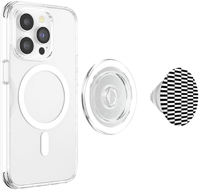 Black White pop Art Grid Stripes Minimalist Checkered 1960s PopSockets PopGrip for MagSafe