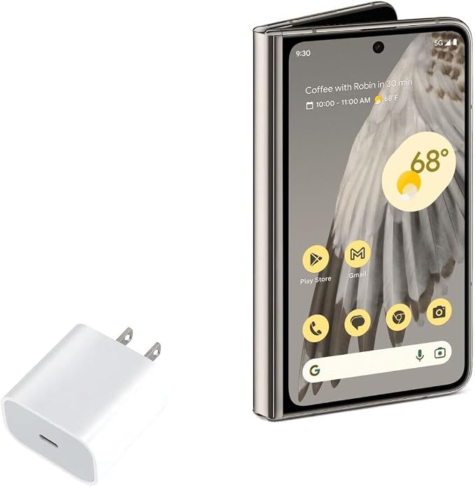 BoxWave Charger Compatible with Google Pixel Fold - PD GAN miniCube (30W) 30W Tiny PD GAN Type-C Wall Charger - Winter White