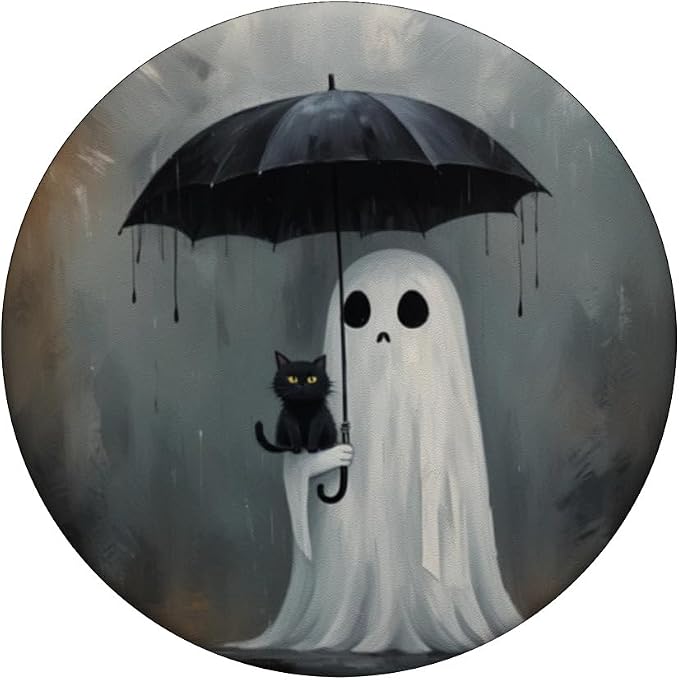 Ghost Holding Umbrella with Cat Halloween PopSockets Adhesive PopGrip