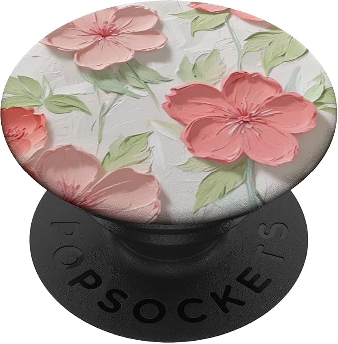 Pink Flowers &amp Green Leaves Pastel Art PopSockets PopWallet for MagSafe