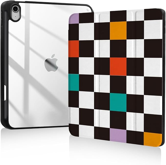 Case for iPad 9th/8th/7th GenerationiPad 10.2 inch Case Clear Back iPad 2021/2020/2019 CoverTrifold StandPencil HolderAuto Sleep/Wake UpCute Aesthetic DesignedCheckerboard
