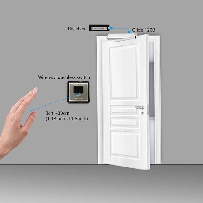 Olideauto Olide-120B Sensor Open Automatic Touchless Swing Door with 2pcs Olide-512 Touchless Wireless Wave to Open Switch
