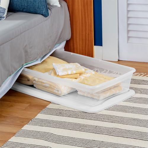 Sterilite 18 Pack Storage Box, 41 Quart Stackable Tote, Clear Plastic Container with Secure Snapping Lids for Home and Office Organization, White - size: 41 Quart, style: 18 Pack