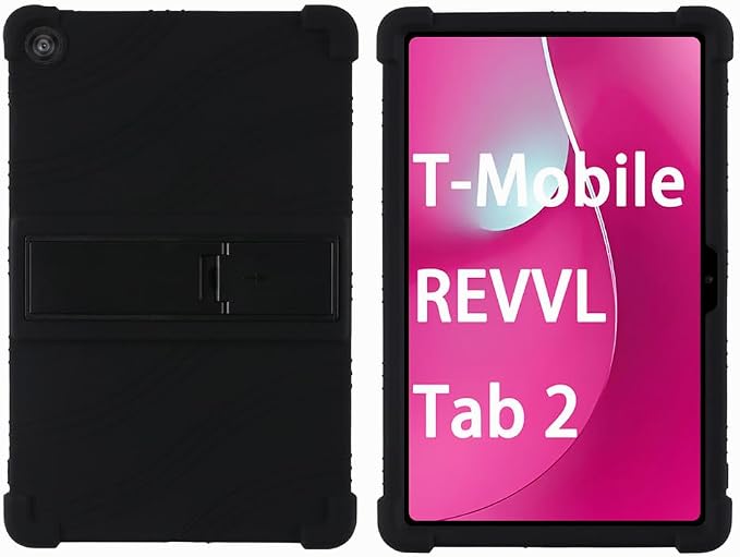 Case for T-Mobile REVVL Tab 2 10.1 Inch Android Tablet - Durable Grip Protection Silicone Case with Kickstand (Black)