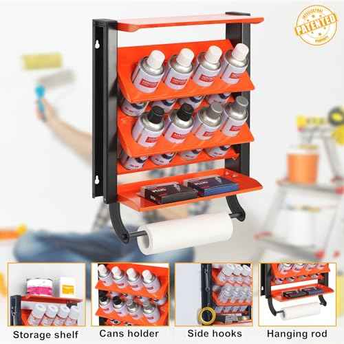 TORACK Spray Paint Can Holder Wall Mount, Heavy Duty Metal Spray Can Holder for Garage, Paint Can Storage Rack for Shop, Holds Up to 100 lbs