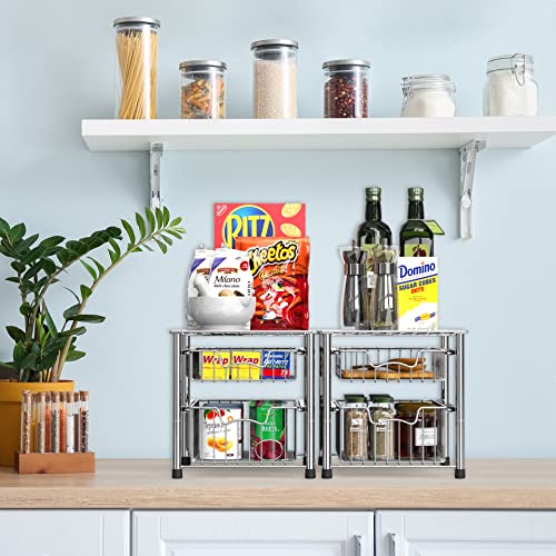 Simple Houseware Stackable 2 Tier Sliding Basket Organizer Drawer, Chrome - color: Chrome, size: 2-tier