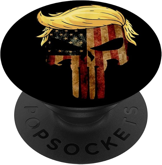 Skull with iconic Trump Hair president Flag America Tshirt PopSockets Adhesive PopGrip
