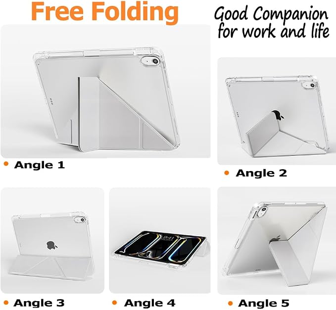 Slim Case for iPad Air 11 M4/M3/M2 &amp 10.9 5th/4th Gen Aqua Blue | Pencil Holder Multi-Angle Y Fold Stand Clear Acrylic Cute Cover Auto Wake-Sleep 2026/2025/2024/2022/2020