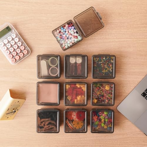 10-Pack Small Plastic Containers with Lids, Clear Stackable Storage Boxes & Bins Organizer for Bead Organizer, Craft Storage, Stickers, Jewelry & Small Items – Black Square Small - size: Black Square Small - 10 Pack