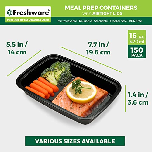Freshware Meal Prep Containers [150 Pack] 1 Compartment with Lids, Food Storage Containers, Bento Box, BPA Free, Stackable, Microwave/Dishwasher/Freezer Safe (16 oz),Black - size: 16OZ-150PK