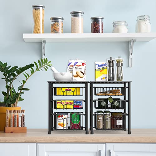 Simple Houseware Stackable 3 Tier Sliding Basket Organizer Drawer, Black - color: Black, size: 3-tier