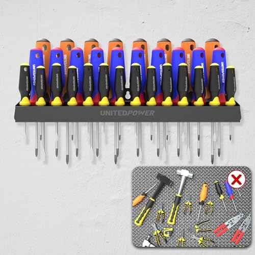 UNITEDPOWER Screwdriver Holder, Wall Mount Storage Rack Organizer for Workshop, Shed, Garage, Home, Stores up to 32 Screwdrivers or Small Tools