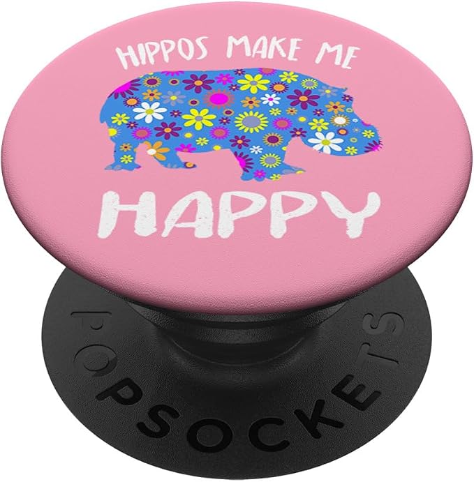 Hippo Phone Hand Holder Gifts - Cute Floral Hippopotamus PopSockets Adhesive PopGrip