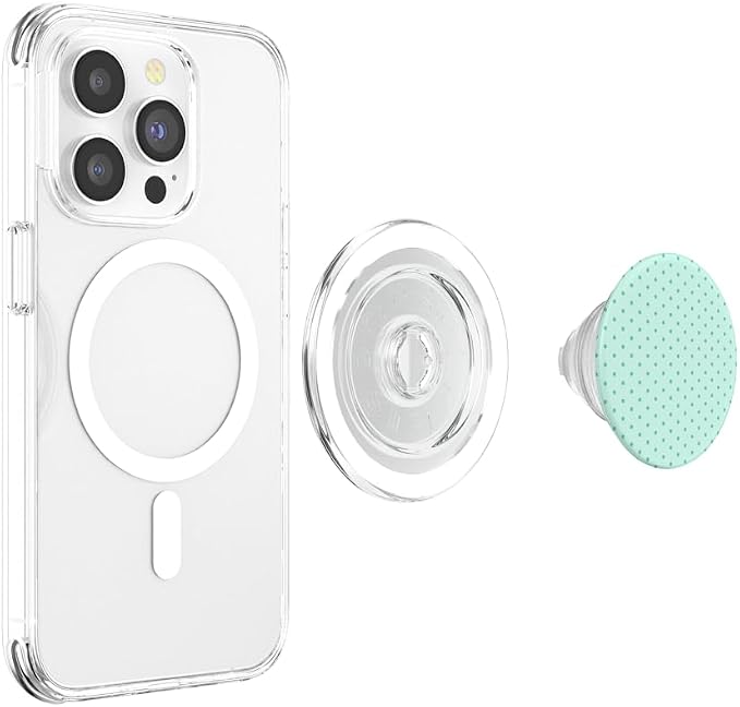Mint Green Polka Dot Pattern PopSockets PopWallet for MagSafe