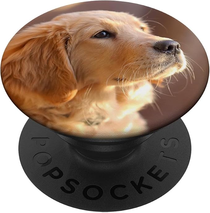 Nikitea Golden Retriever Puppy PopSocket Adhesive PopGrip - Cell Phone Grip Stand - Black - Animal Print - Compatible with Most Phones Tablets and Cases