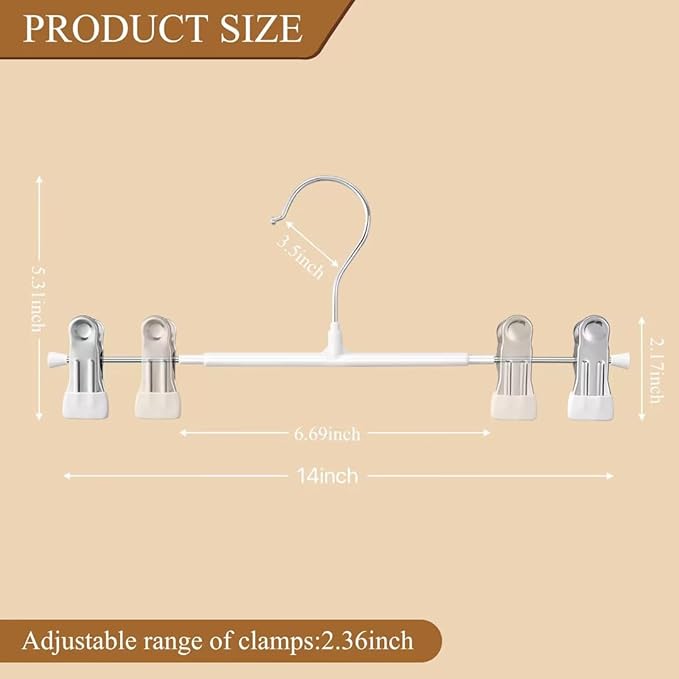 10 Pack 14Inch Heavy Duty Pants Skirt Hangers with Clips,Metal Trousers Hanger for Jeans White Non Slip Women Shorts Hangers Saving Space Clothing Hanger for Adult,Men,Children,Kid,Baby