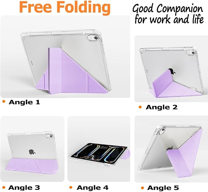 Slim Case for iPad Air 11 M4/M3/M2 &amp 10.9 5th/4th Gen Aqua Blue | Pencil Holder Multi-Angle Y Fold Stand Clear Acrylic Cute Cover Auto Wake-Sleep 2026/2025/2024/2022/2020