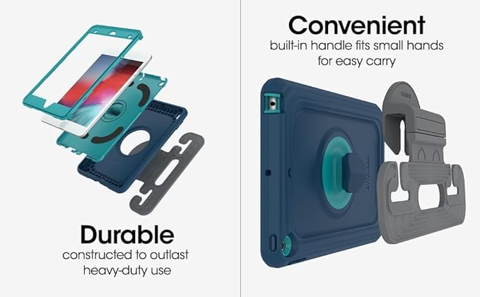 OtterBox Made for Kids Case for iPad 7th 8th &amp 9th Gen (10.2 Display - 2019 2020 &amp 2021 Version) with Kickstand &amp car headrest Mount Holder - Brave Blue