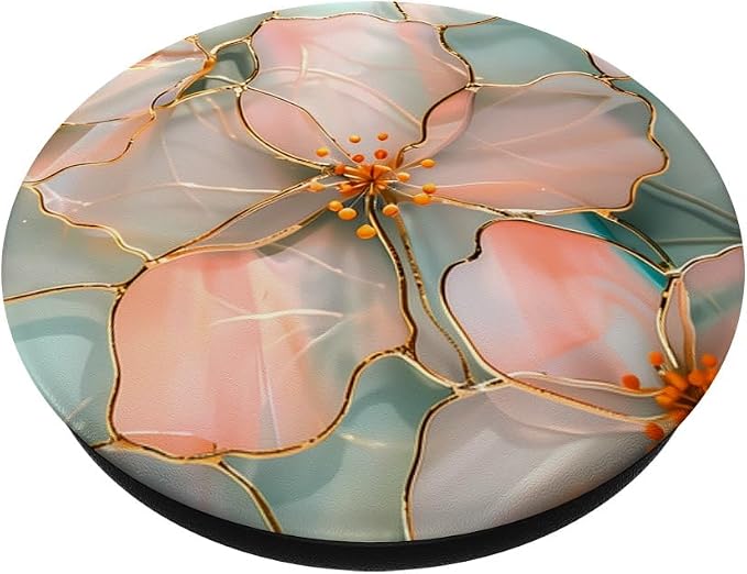 Pink and Coral Blossoms in Stained Glass Style A Floral PopSockets PopGrip for MagSafe