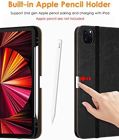 DTTO Case for iPad Pro 11 Inch 4th / 3rd / 2nd / 1st Generation 2022/2021/2020/2018Premium PU Leather Folio Stand Cover with Hand Strap Auto Wake/SleepMultiple Viewing Angles Black