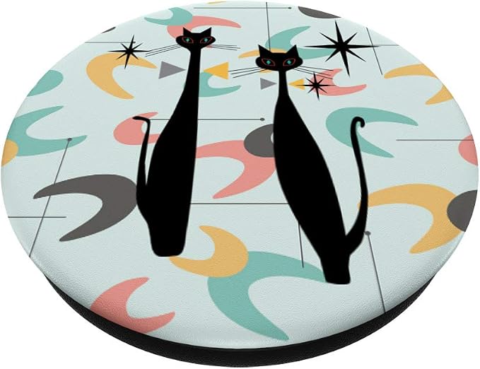 Retro MCM Atomic Era Black Cats &amp Boomerangs PopSockets PopGrip: Swappable Grip for Phones &amp Tablets